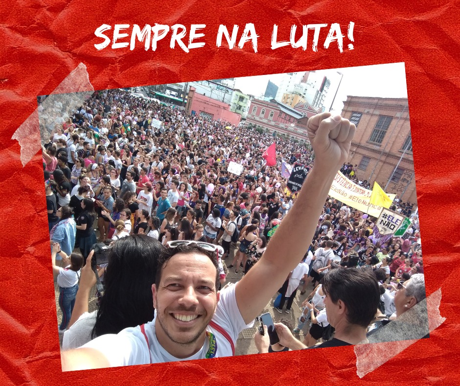 Foto do candidato em um protesto